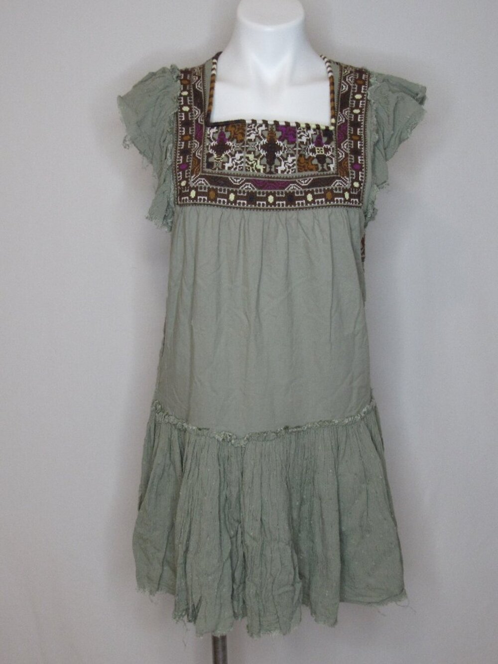 Free People Green Day Glow Beaded Embroidered Mini Dress Women's S Small